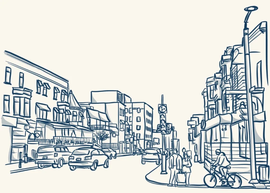 Lively street in a small town